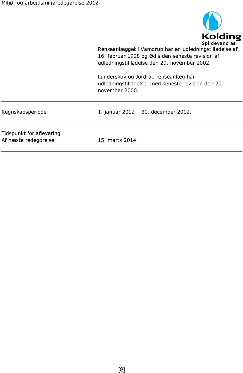 Lunderskov og Jordrup renseanlæg har udledningstilladelser med seneste revision den 20.