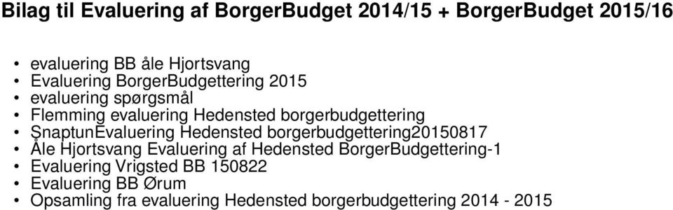 SnaptunEvaluering Hedensted borgerbudgettering20150817 Åle Hjortsvang Evaluering af Hedensted