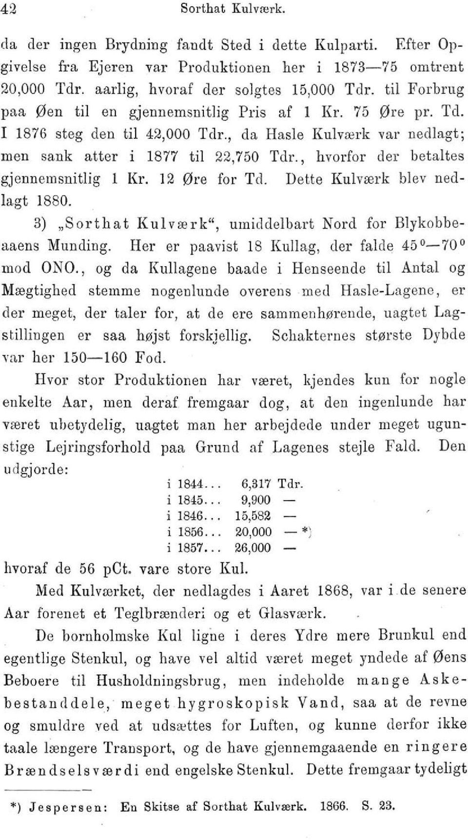 , hvorfor der betaltes gjennemsnitlig l Kr. ]2 Øre for Td. Dette Kulværk blev nedlagt 1880. 3) "Sorthat Kulværk", umiddelbart Nord for Blykobbeaaens Munding.