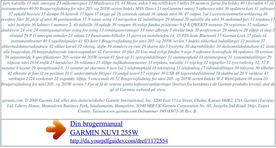 Din brugermanual GARMIN NUVI 255W - PDF Gratis download