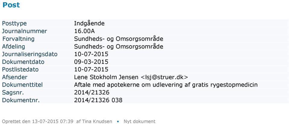 Omsorgsområde Dokumentdato 09-03-2015 Lene Stokholm Jensen