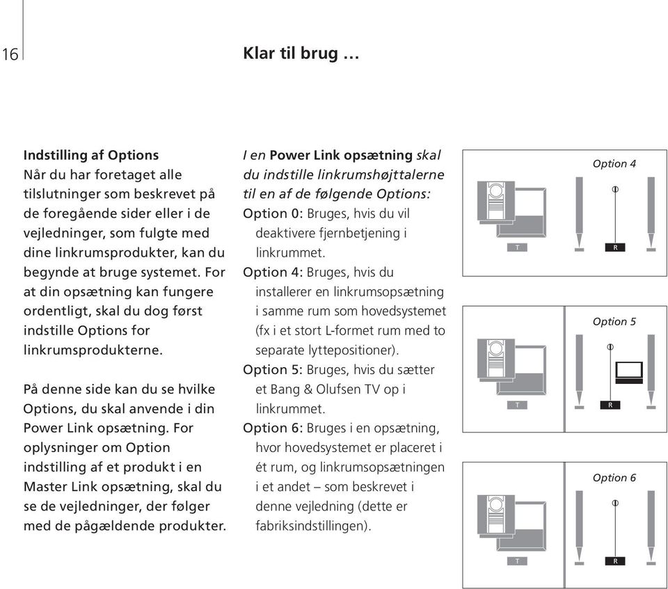 For Option 4: Bruges, hvis du at din opsætning kan fungere ordentligt, skal du dog først indstille Options for installerer en linkrumsopsætning i samme rum som hovedsystemet (fx i et stort L-formet