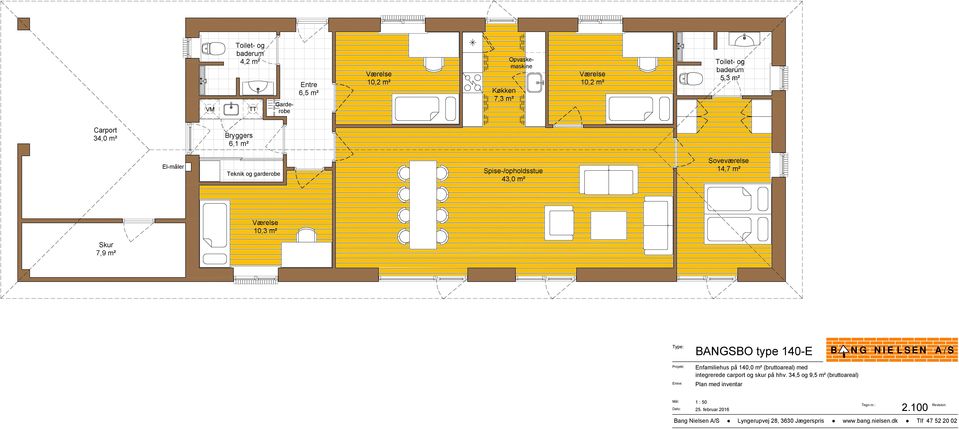 B NG NIE L SEN A / S Projekt: Emne: Enfamiliehus på 140,0 m² (bruttoareal) med integrerede carport og skur på hhv.