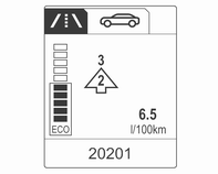 Instrumenter og betjening 117 Desuden lysereller blinker kontrollampen i i brændstofmåleren 3 105. Gennemsnitligt forbrug Visning af gennemsnitligt forbrug.