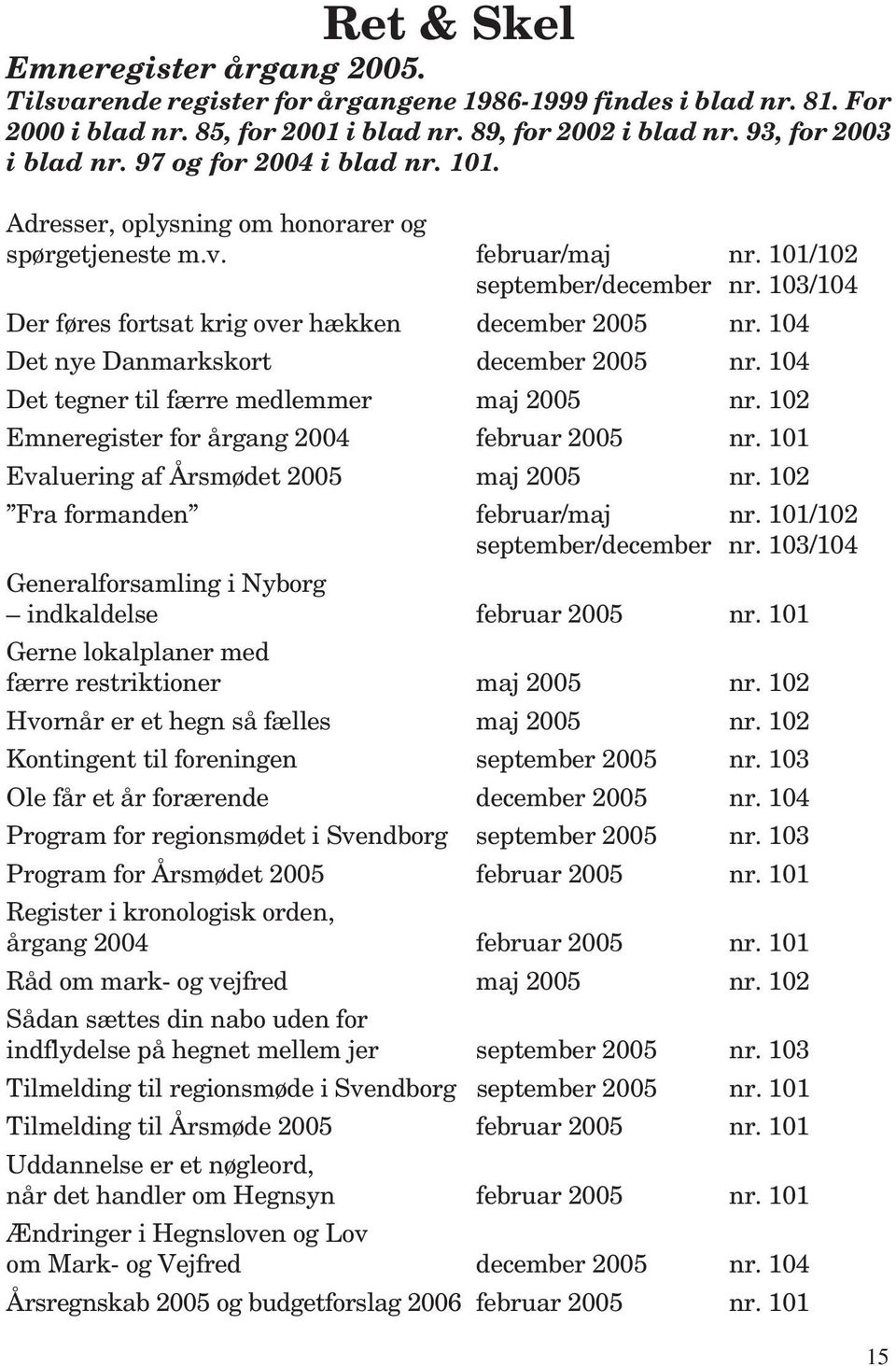104 Det nye Danmarkskort december 2005 nr. 104 Det tegner til færre medlemmer maj 2005 nr. 102 Emneregister for årgang 2004 februar 2005 nr. 101 Evaluering af Årsmødet 2005 maj 2005 nr.