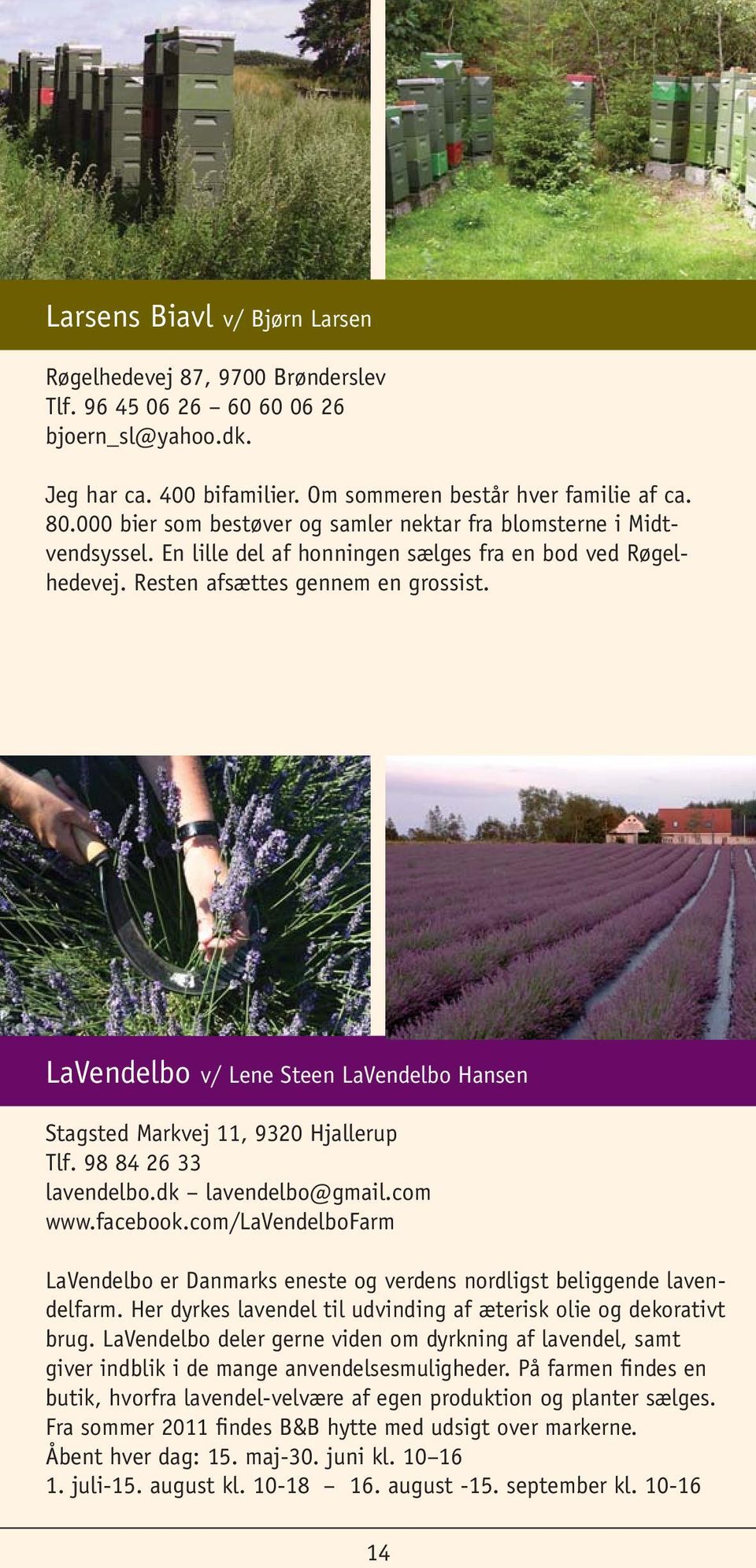 LaVendelbo v/ Lene Steen LaVendelbo Hansen Stagsted Markvej 11, 9320 Hjallerup Tlf. 98 84 26 33 lavendelbo.dk lavendelbo@gmail.com www.facebook.