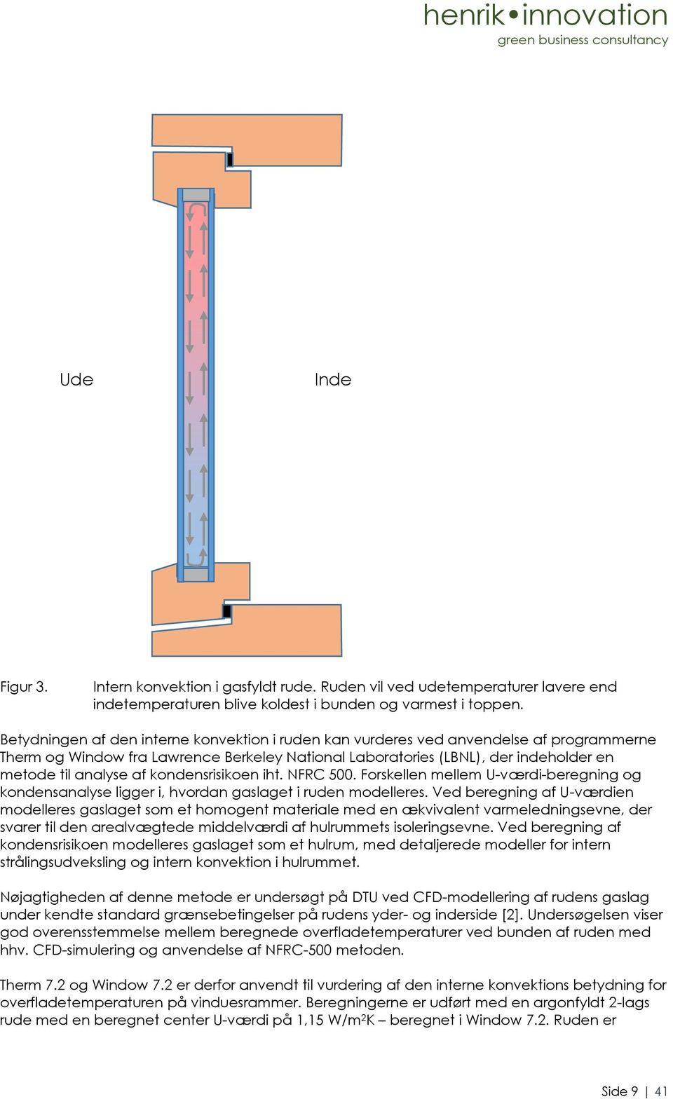 kondensrisikoen iht. NFRC 500. Forskellen mellem U-værdi-beregning og kondensanalyse ligger i, hvordan gaslaget i ruden modelleres.