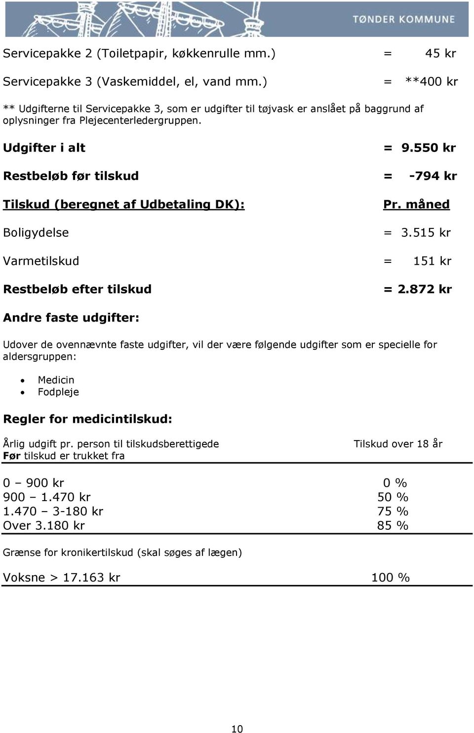 550 kr Restbeløb før tilskud = -794 kr Tilskud (beregnet af Udbetaling DK): Boligydelse = 3.515 kr Varmetilskud = 151 kr = 2.