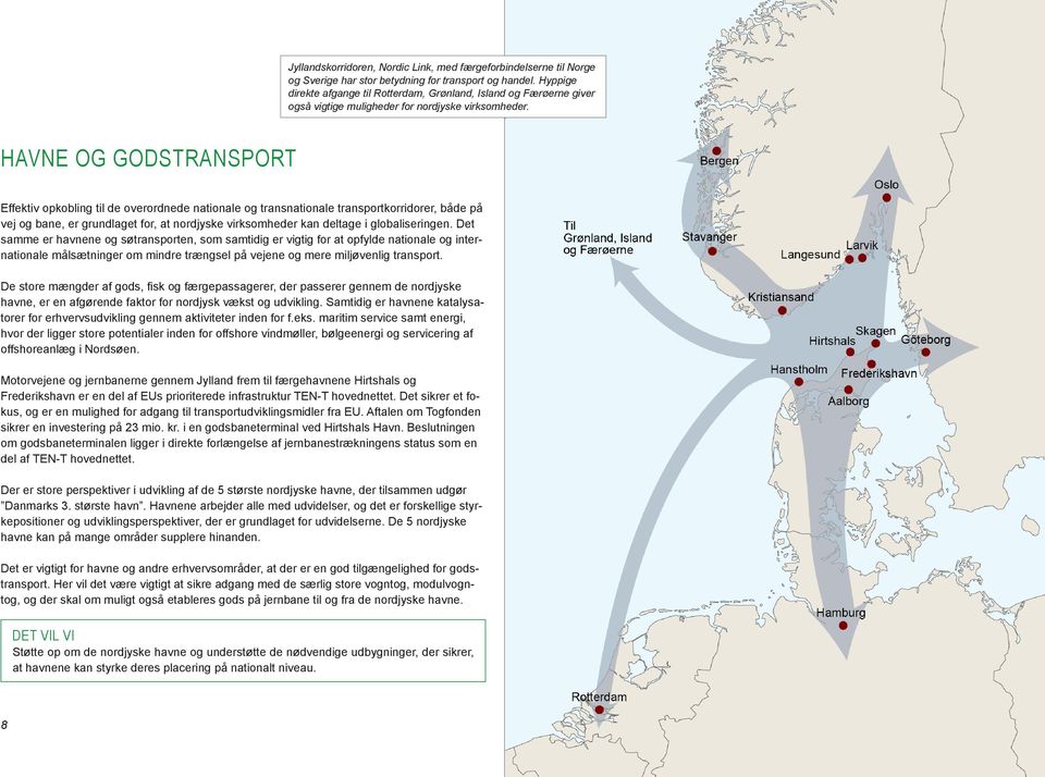 HAVNE OG GODSTRANSPORT Effektiv opkobling til de overordnede nationale og transnationale transportkorridorer, både på vej og bane, er grundlaget for, at nordjyske virksomheder kan deltage i