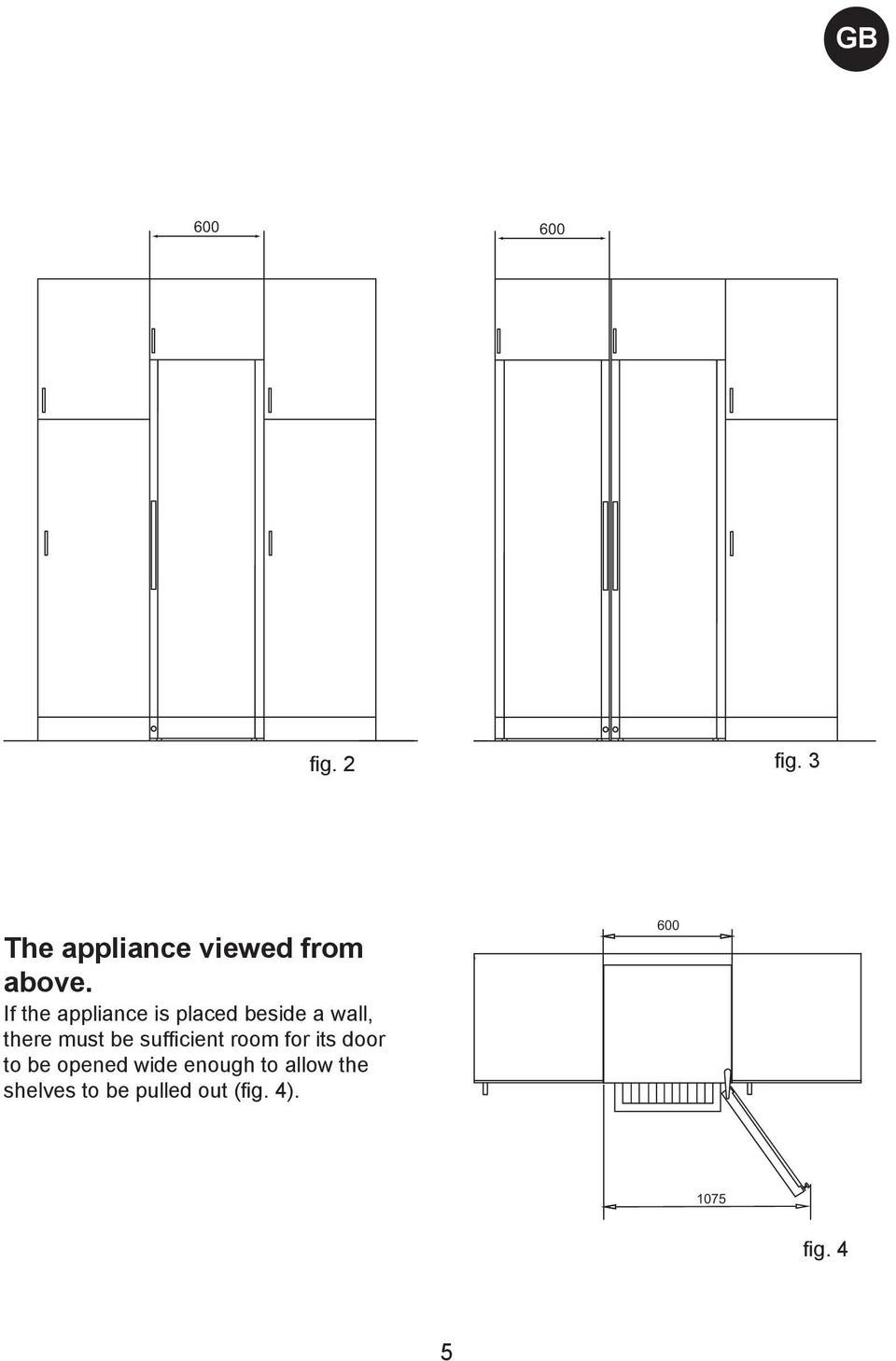 If the appliance is placed beside a wall, there must be
