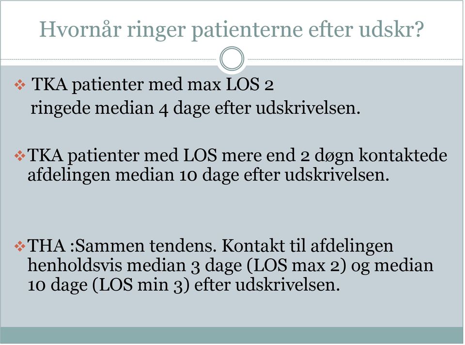 TKA patienter med LOS mere end 2 døgn kontaktede afdelingen median 10 dage efter