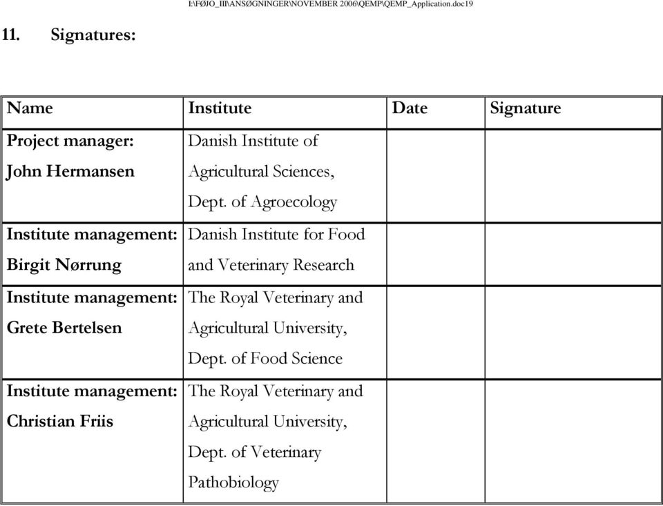 of Agroecology Institute management: Birgit Nørrung Danish Institute for Food and Veterinary Research Institute management: Grete