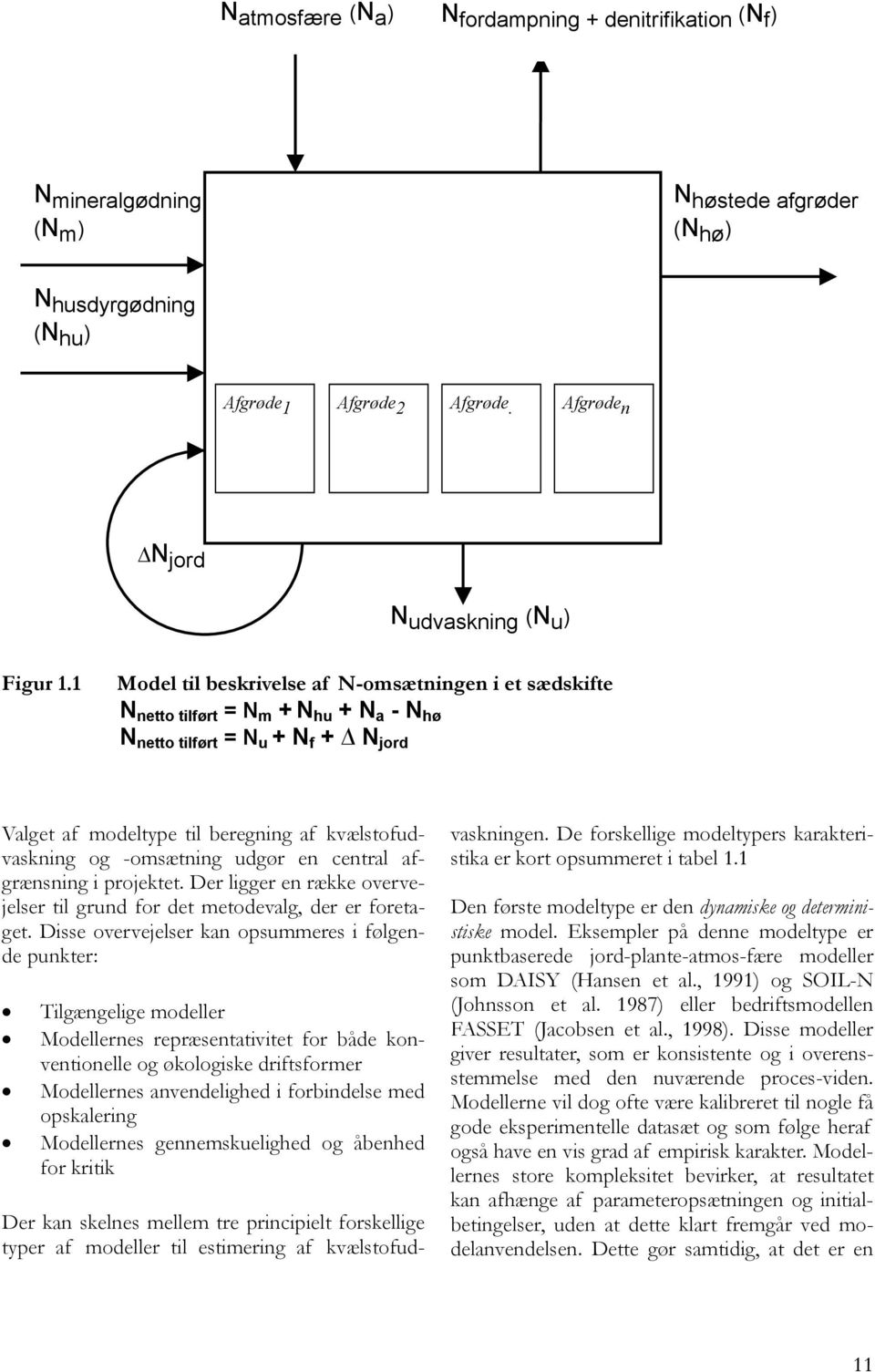 1 Model til beskrivelse af N-omsætningen i et sædskifte N netto tilført = N m + N hu + N a - N hø N netto tilført = N u + N f + N jord Valget af modeltype til beregning af kvælstofudvaskning og