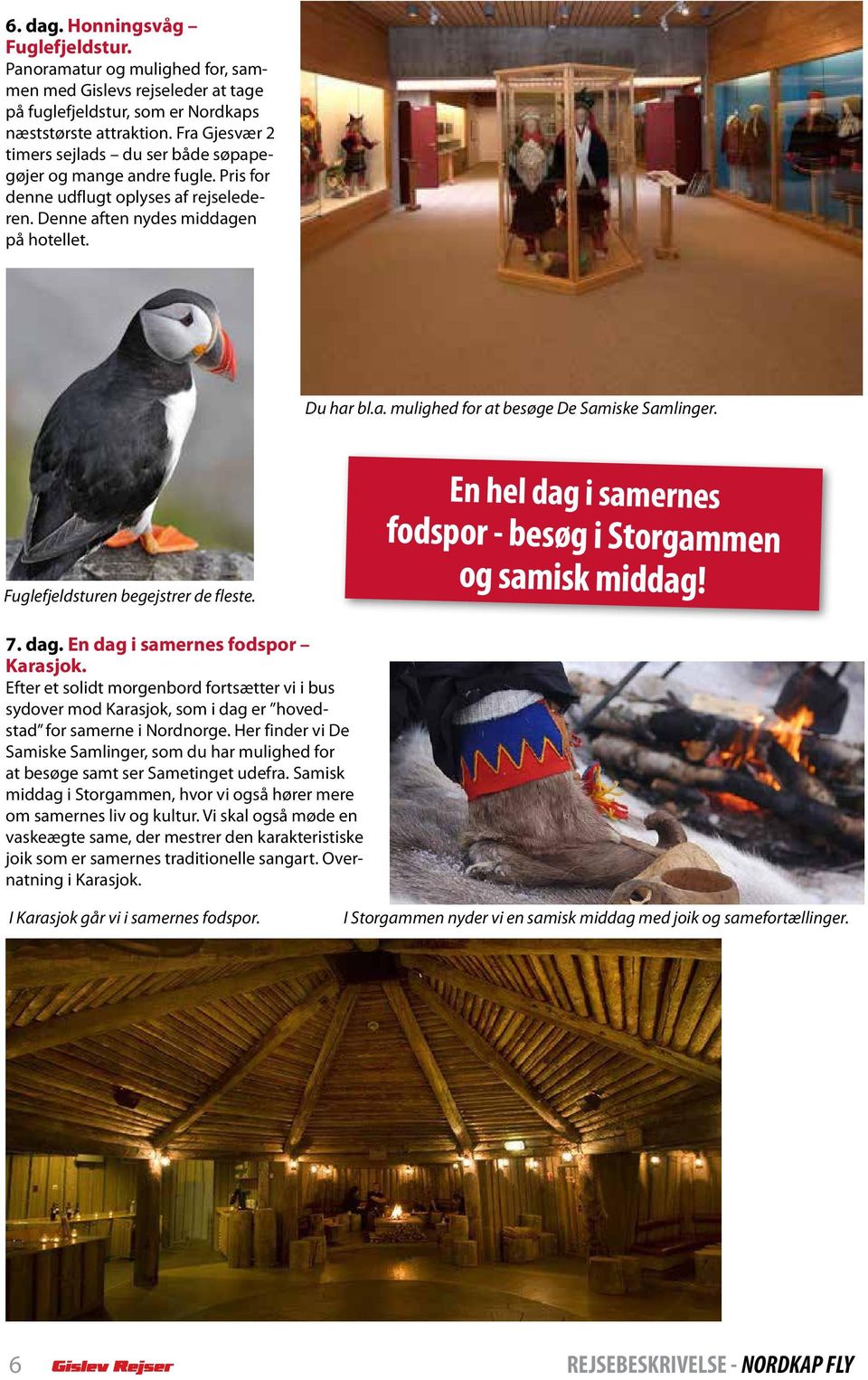 Fuglefjeldsturen begejstrer de fleste. En hel dag i samernes fodspor - besøg i Storgammen og samisk middag! 7. dag. En dag i samernes fodspor Karasjok.