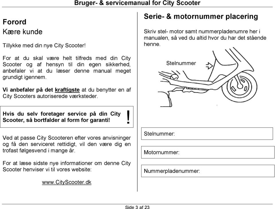 Bruger- & servicemanual for City Scooter. Side 1 af 23 - PDF Gratis download