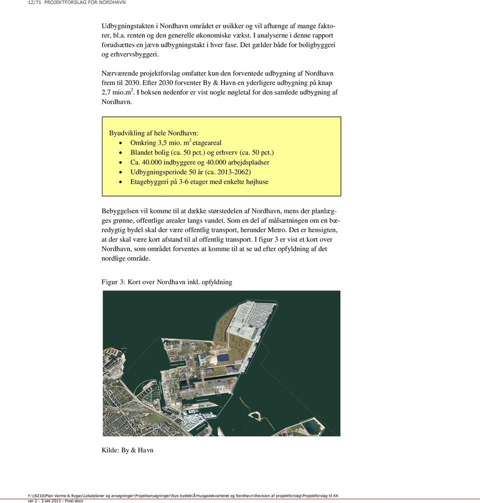Nærværende projektforslag omfatter kun den forventede udbygning af Nordhavn frem til 2030. Efter 2030 forventer By & Havn en yderligere udbygning på knap 2,7 mio.m 2.
