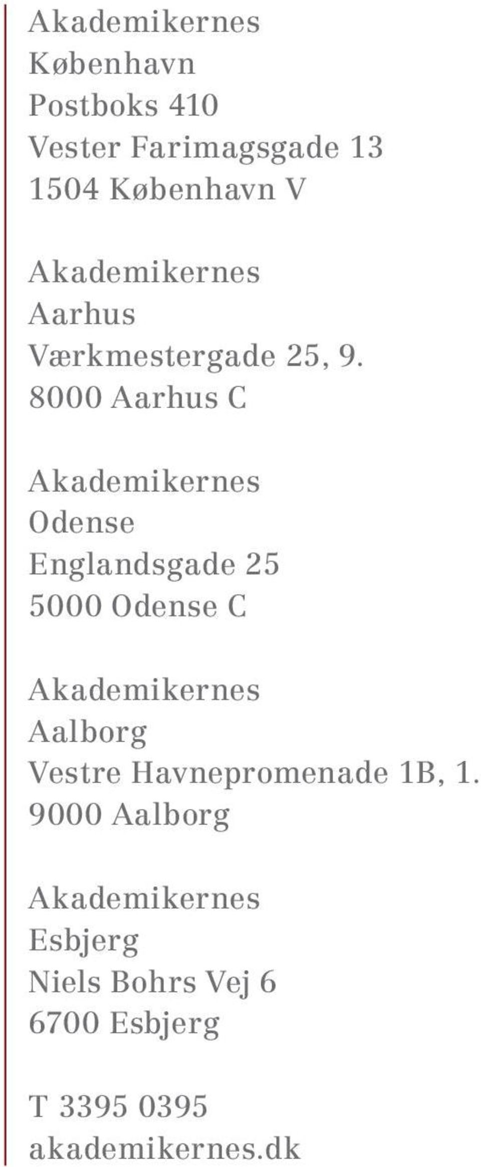 8000 Aarhus C Akademikernes Odense Englandsgade 25 5000 Odense C Akademikernes
