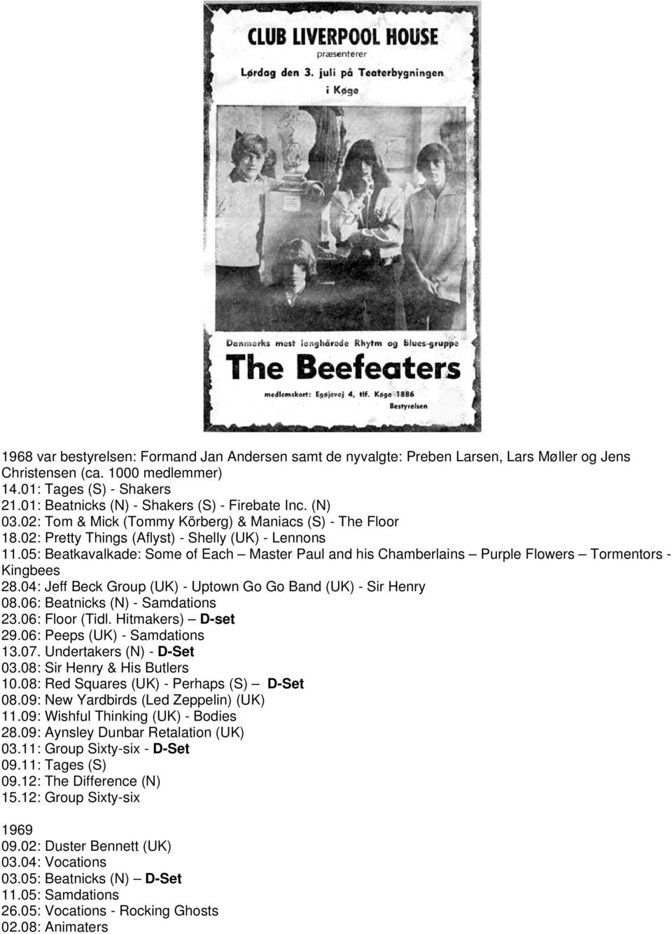 05: Beatkavalkade: Some of Each Master Paul and his Chamberlains Purple Flowers Tormentors - Kingbees 28.04: Jeff Beck Group (UK) - Uptown Go Go Band (UK) - Sir Henry 08.