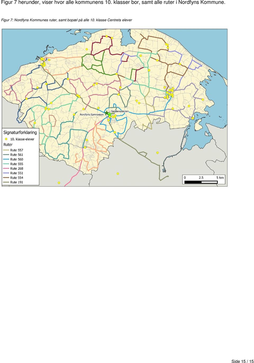 Figur 7: Nordfyns Kommunes ruter, samt bopæl på
