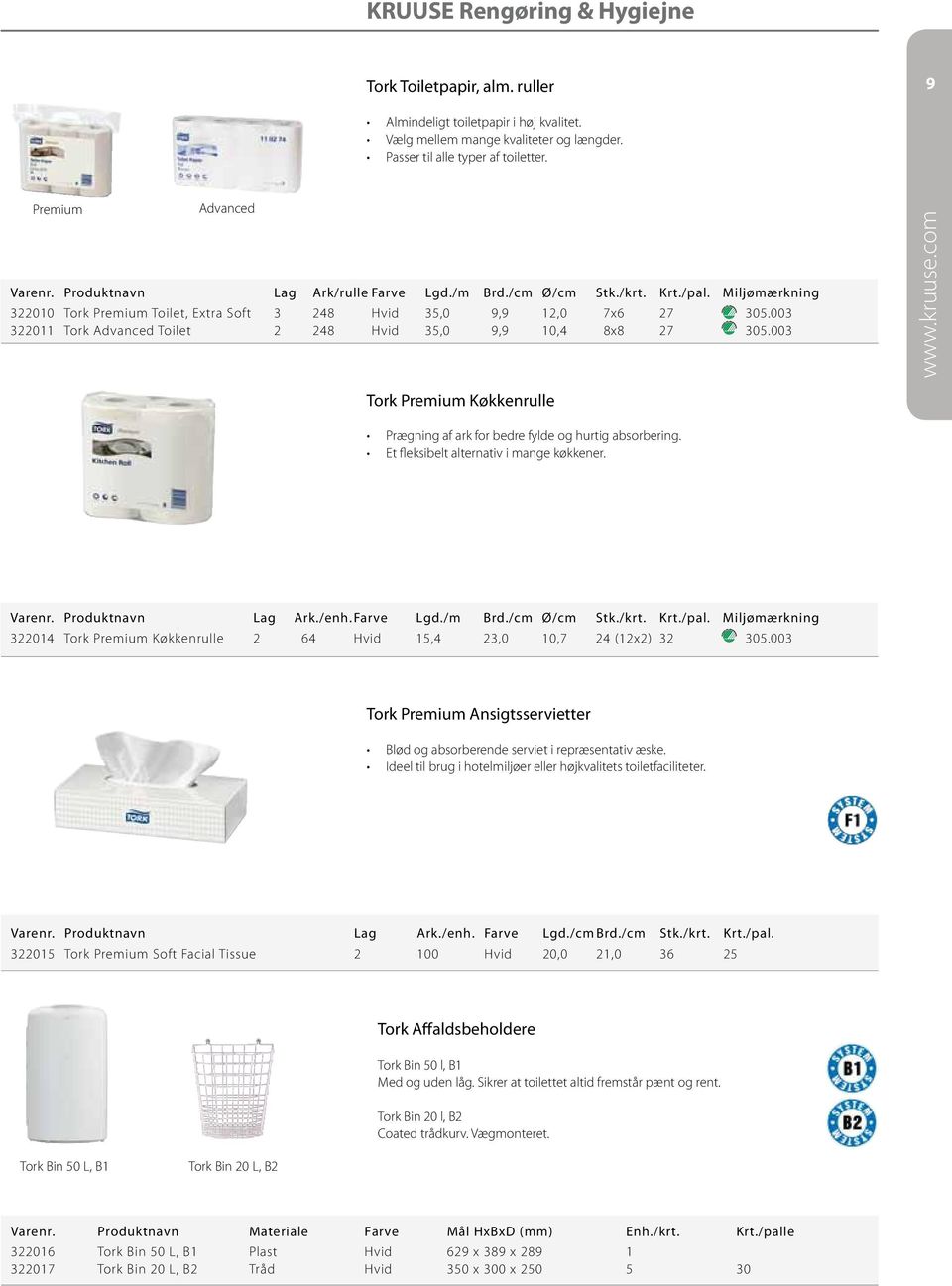 003 322011 Tork Advanced Toilet 2 248 Hvid 35,0 9,9 10,4 8x8 27 305.003 Tork Premium Køkkenrulle Prægning af ark for bedre fylde og hurtig absorbering. Et fleksibelt alternativ i mange køkkener.