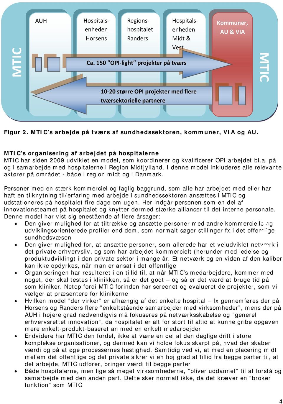 MTIC s organisering af arbejdet på hospitalerne MTIC har siden 2009 udviklet en model, som koordinerer og kvalificerer OPI arbejdet bl.a. på og i samarbejde med hospitalerne i Region Midtjylland.