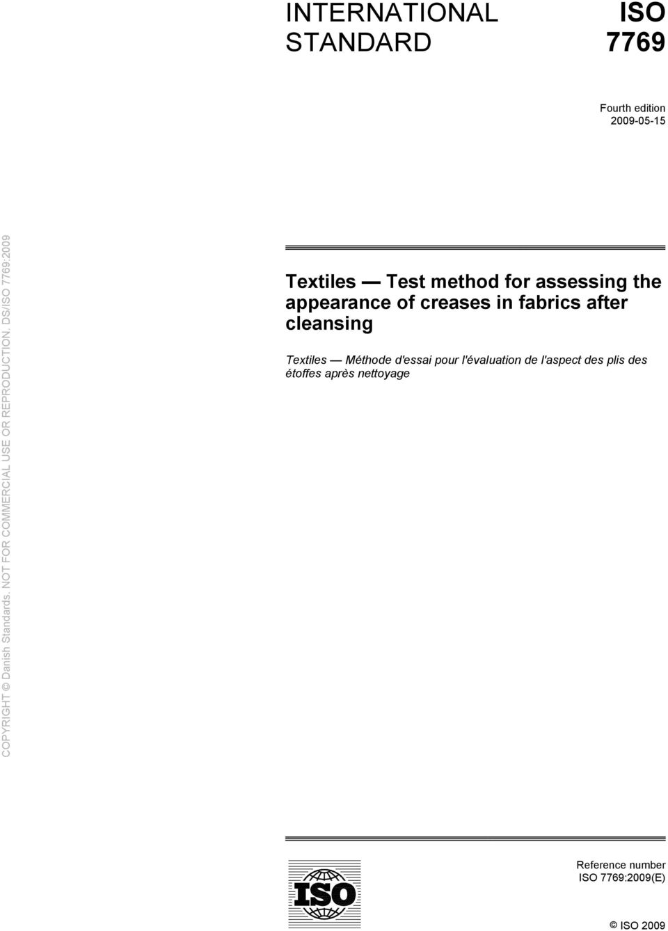 cleansing Textiles Méthode d'essai pour l'évaluation de l'aspect des