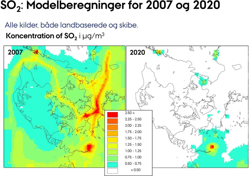 Koncentration of SO 2 i µg/m 3 2007 2020 2,50 <