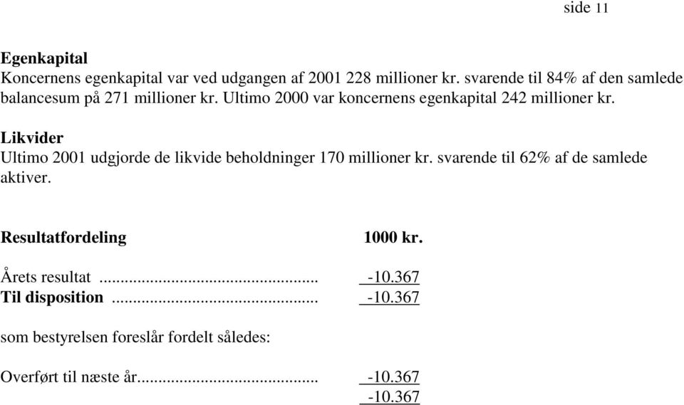 Likvider Ultimo 2001 udgjorde de likvide beholdninger 170 millioner kr. svarende til 62% af de samlede aktiver.