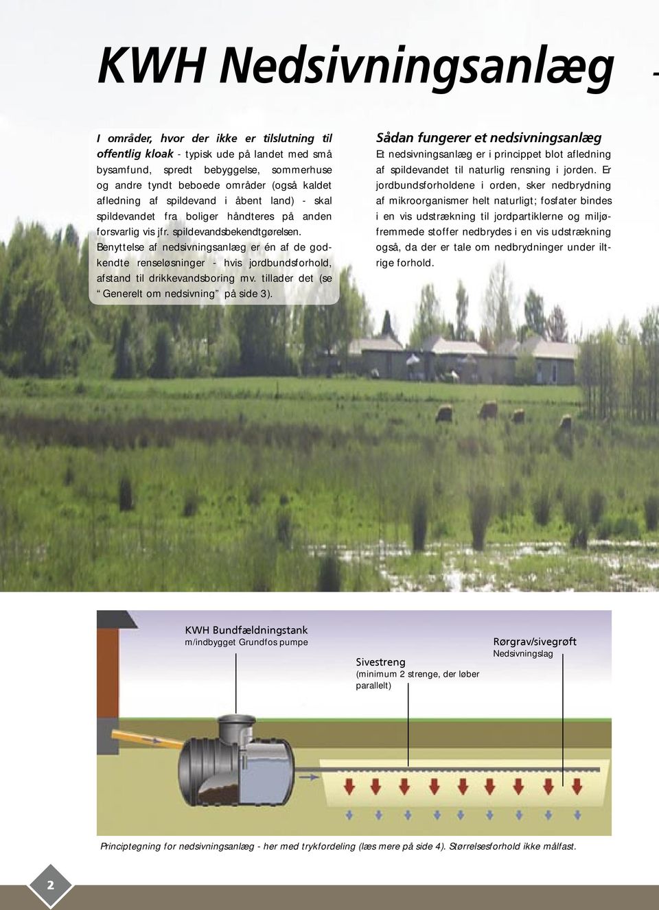 Benyttelse af nedsivningsanlæg er én af de godkendte renseløsninger - hvis jordbundsforhold, afstand til drikkevandsboring mv. tillader det (se Generelt om nedsivning på side 3).