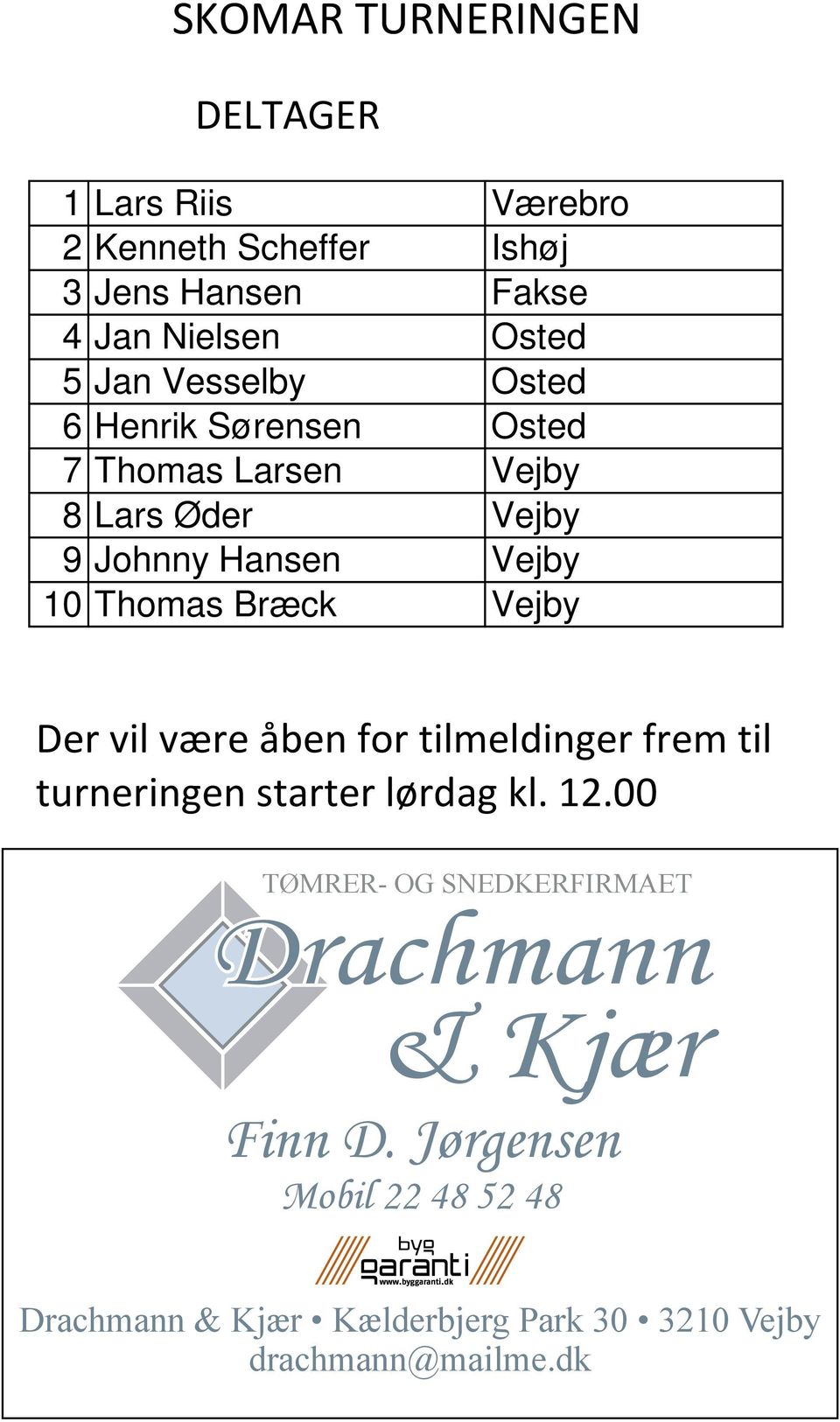 12.00 TØMRER- OG SNEDKERFIRMAET Drachmann & Kjær Finn D. Jørgensen Finn D.