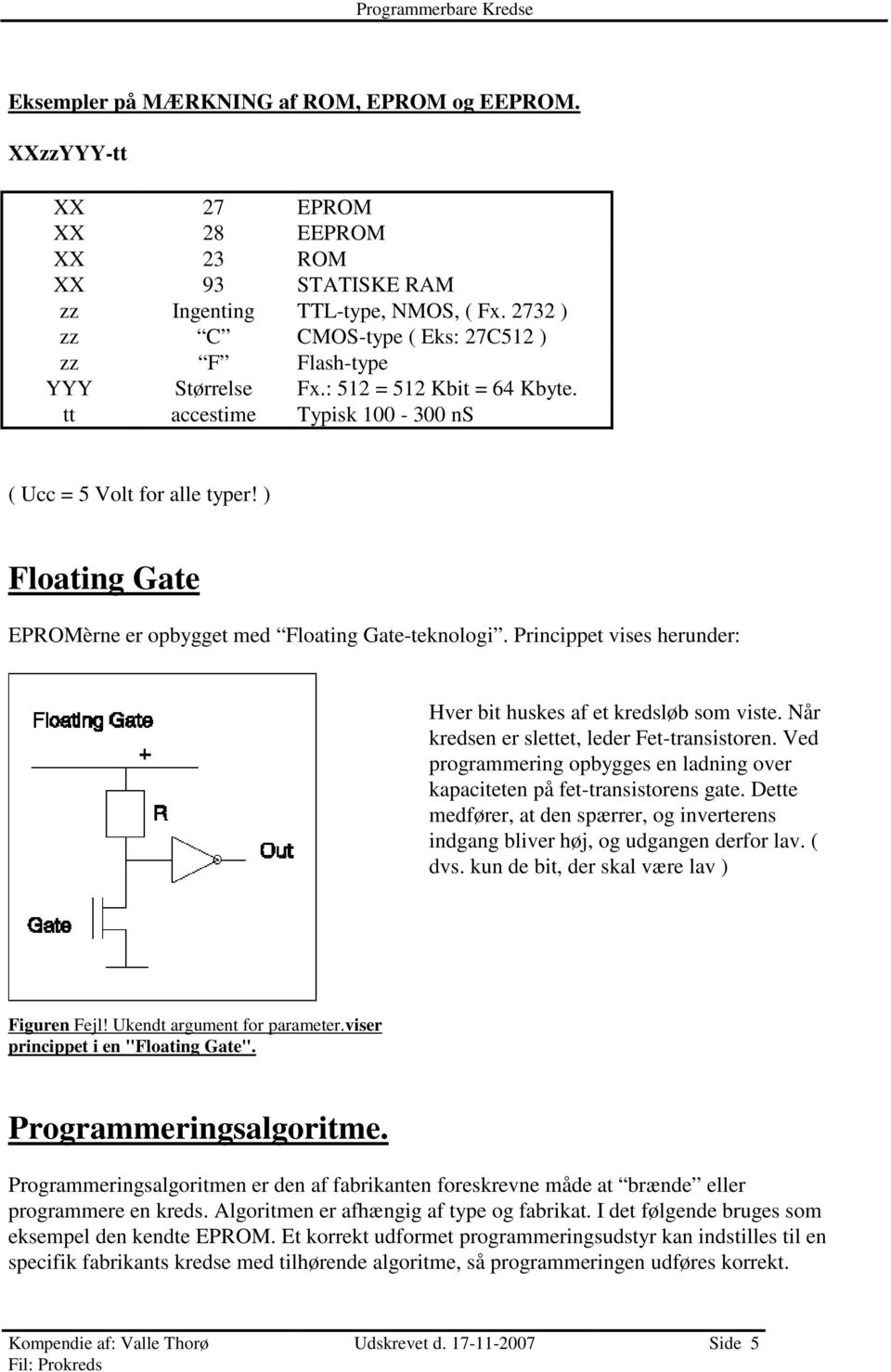 ) Floating Gate EPROMèrne er opbygget med Floating Gate-teknologi. Princippet vises herunder: Hver bit huskes af et kredsløb som viste. Når kredsen er slettet, leder Fet-transistoren.