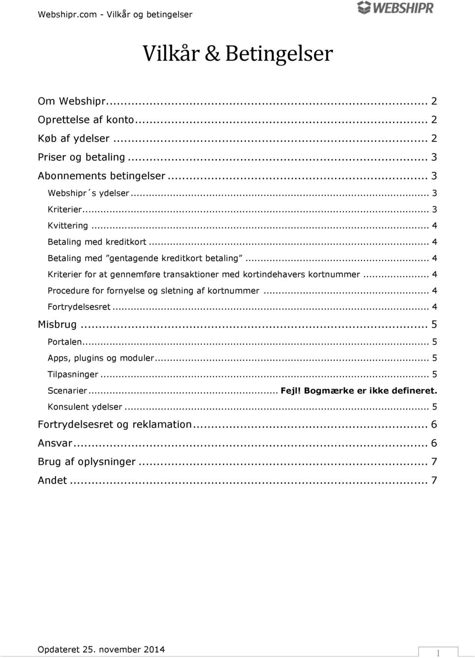 Vilkår & Betingelser - PDF Gratis download