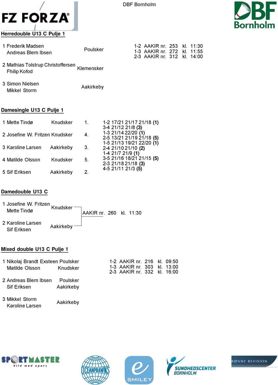 PROGRAM FOR BORNHOLMSMESTERSKABER Ungdom/Senior 2011 i badminton.  Individuelt BM Ungdom/Senior U9, U11, U13, U15, U17 og Senior - PDF Gratis  download