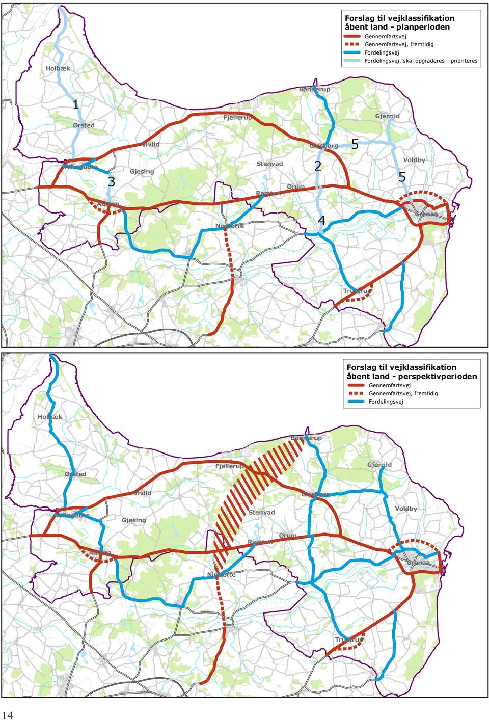 Auning Grenaa 4 Nimtofte Trustrup Forslag til vejklassifikation åbent land - perspektivperioden Gennemfartsvej Gennemfartsvej, fremtidig