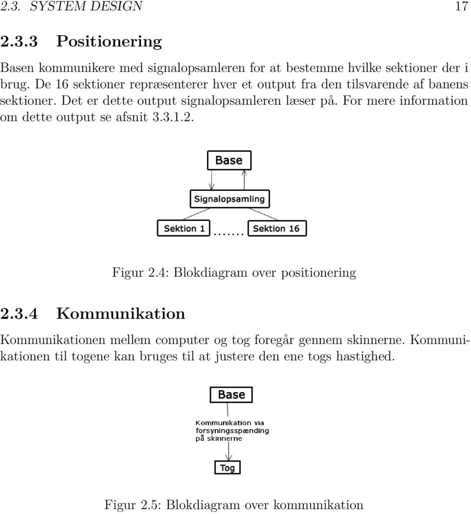 For mere information om dette output se afsnit 3.3.1.2. Figur 2.4: Blokdiagram over positionering 2.3.4 Kommunikation Kommunikationen mellem computer og tog foregår gennem skinnerne.