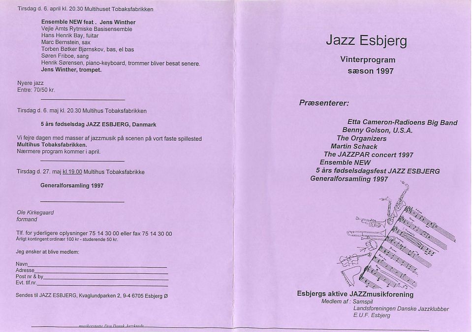 senere. Jens Winther, trompet. Jazz Esbjerg Vinterprogram saason 1997 Nyere jazz Tirsdag d. 6. maj kl. 20.