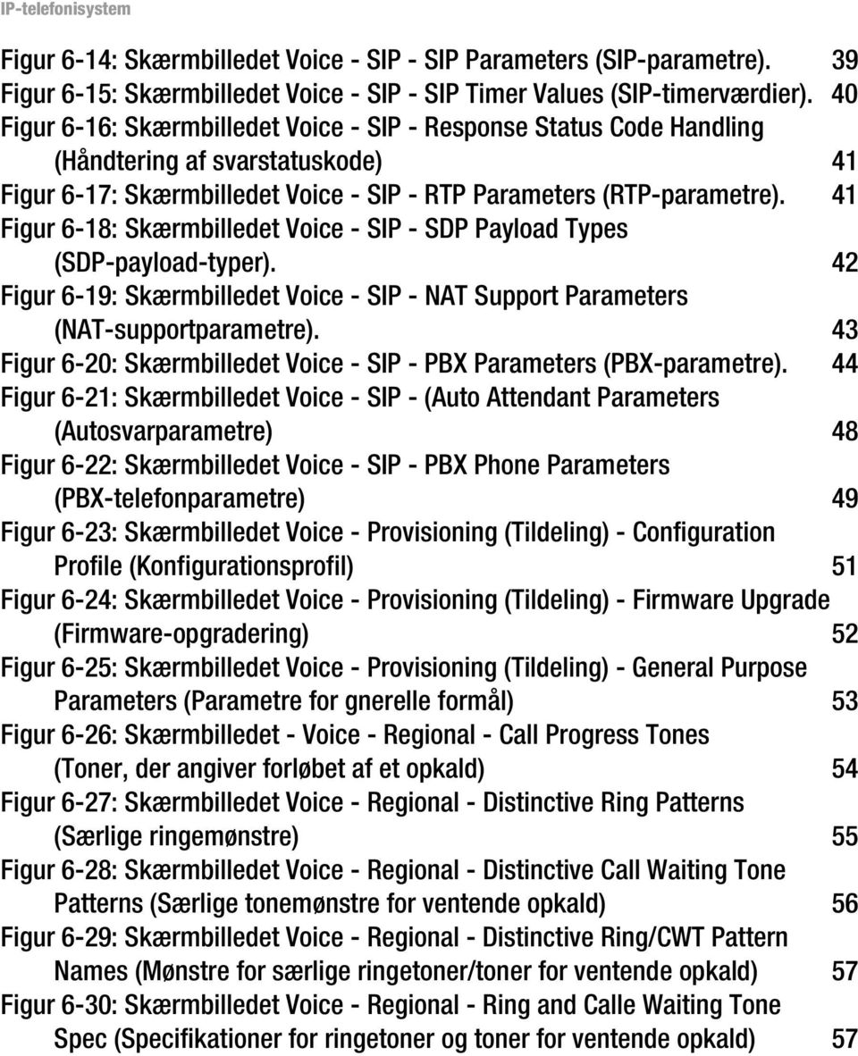41 Figur 6-18: Skærmbilledet Voice - SIP - SDP Payload Types (SDP-payload-typer). 42 Figur 6-19: Skærmbilledet Voice - SIP - NAT Support Parameters (NAT-supportparametre).