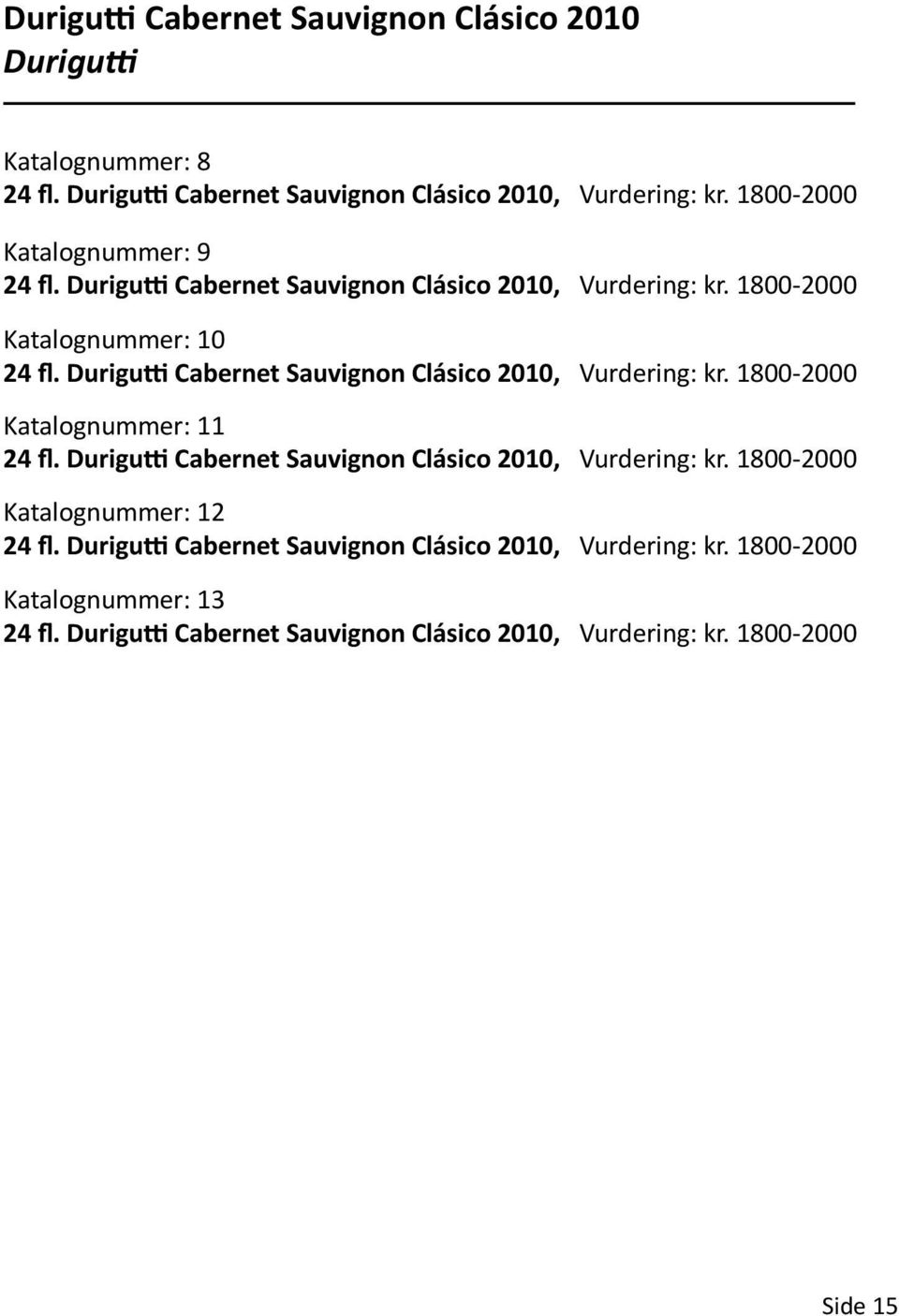 Durigutti Cabernet Sauvignon Clásico 2010, Vurdering: kr. 1800-2000 Katalognummer: 11 24 fl. Durigutti Cabernet Sauvignon Clásico 2010, Vurdering: kr.