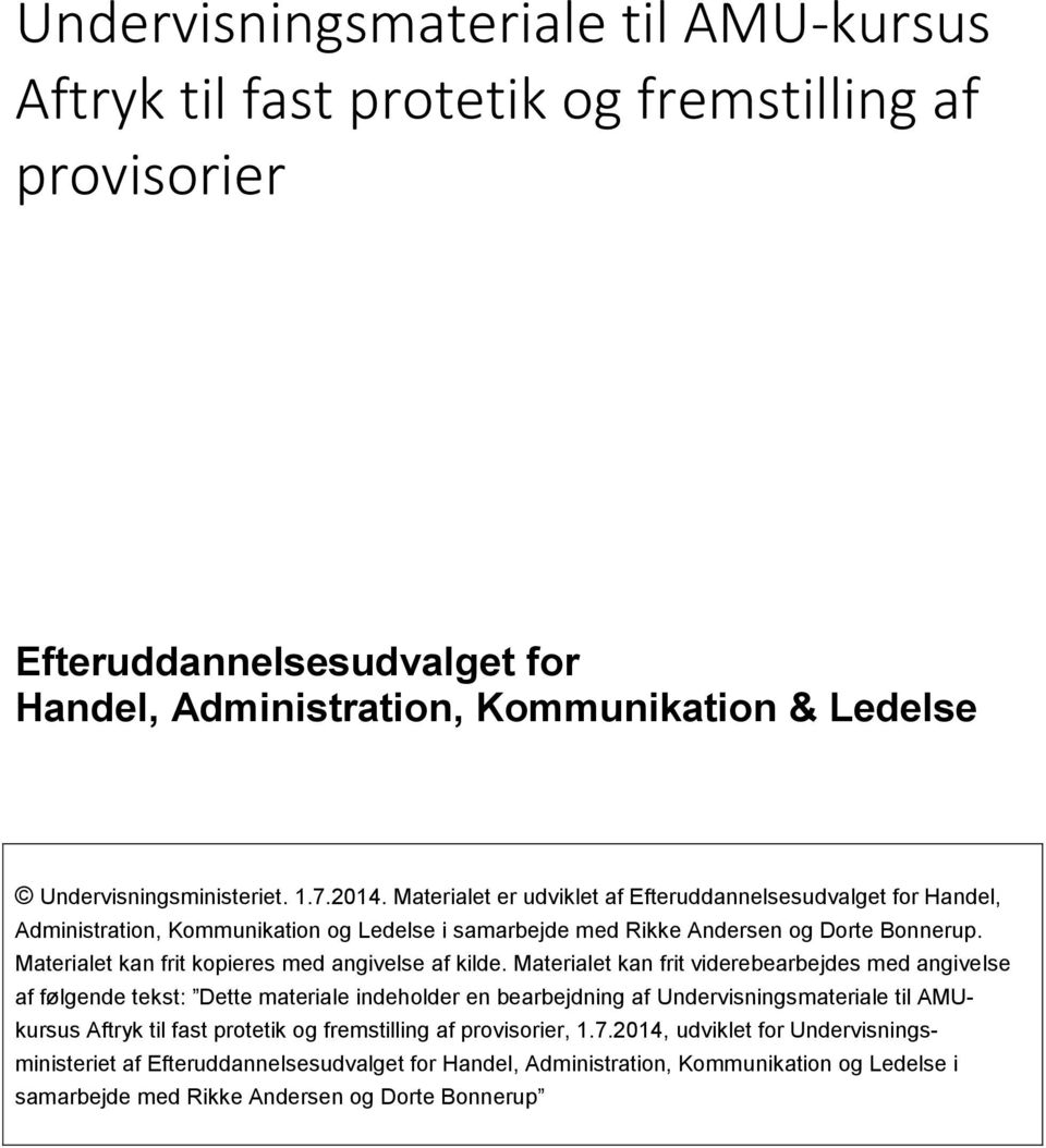 Undervisningsmateriale til AMU-kursus Aftryk til fast protetik og  fremstilling af provisorier - PDF Free Download