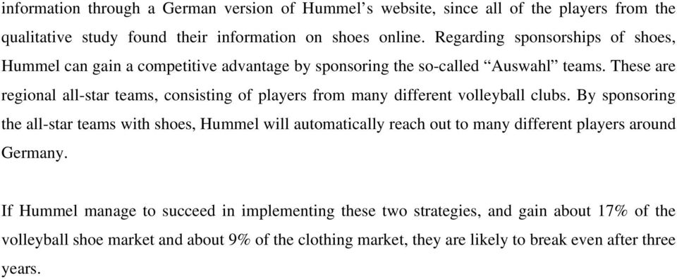 Hummels potentielle indtrængning på det tyske marked for  volleyballbeklædning og -sko - PDF Gratis download
