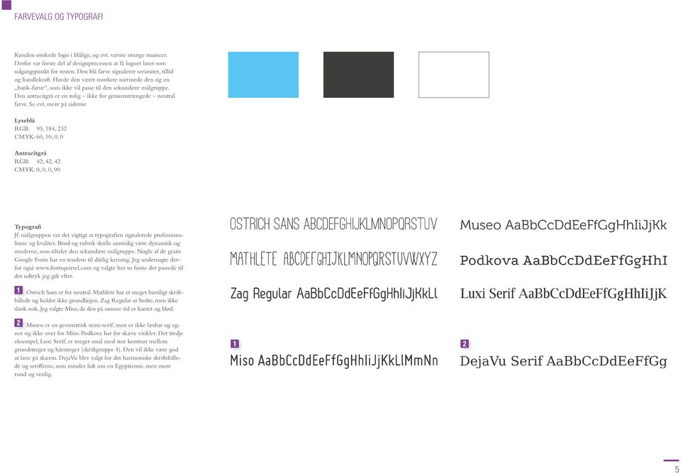 Den antracitgrå er en rolig ikke for gennemtrængede neutral farve. Se evt. mere på siderne Lyseblå RGB: 93, 84, 3 CMYK: 60, 0, 0, 0 Antracitgrå RGB: 4, 4, 4 CMYK: 0, 0, 0, 90 Typografi Jf.