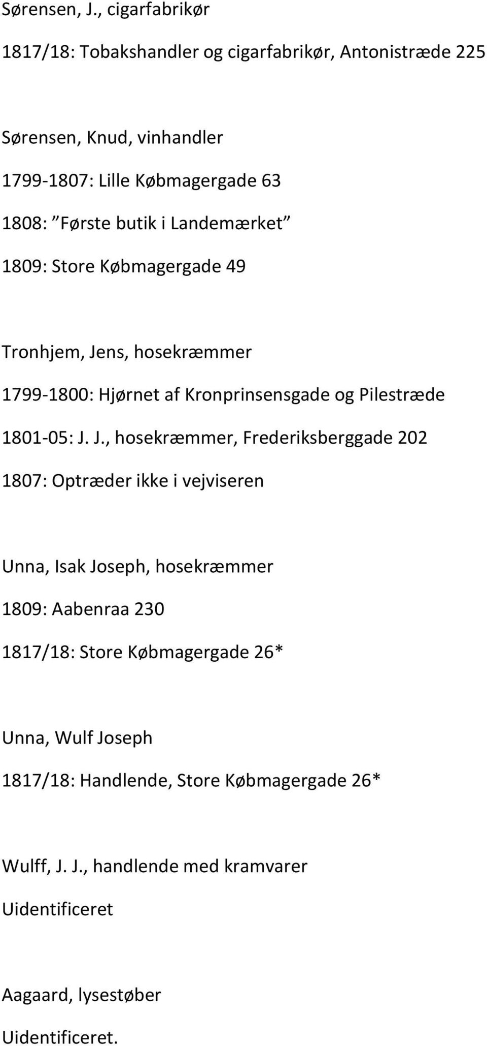 Første butik i Landemærket 1809: Store Købmagergade 49 Tronhjem, Jens, hosekræmmer 1799-1800: Hjørnet af Kronprinsensgade og Pilestræde