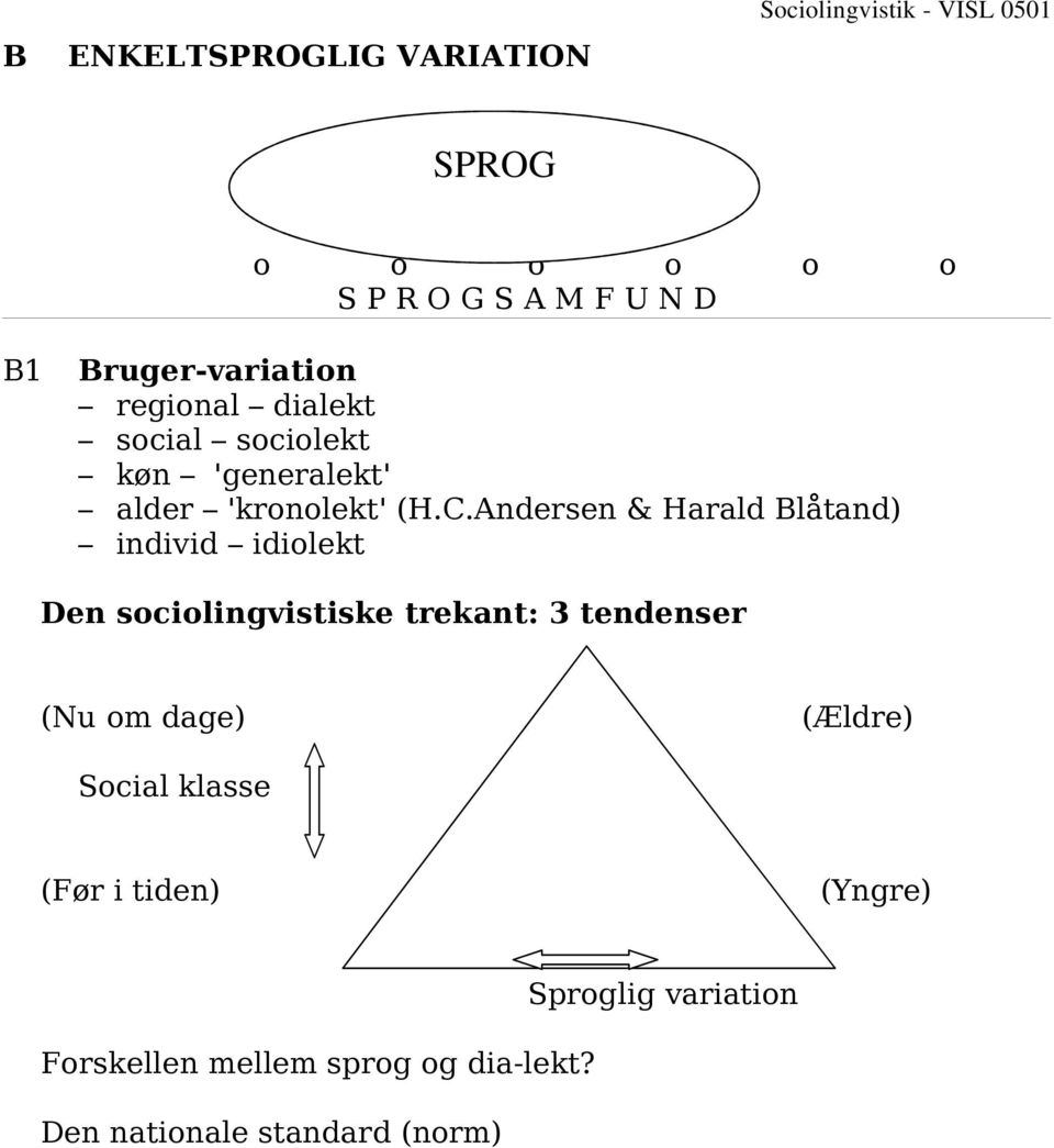 Andersen & Harald Blåtand) individ idiolekt Den sociolingvistiske trekant: 3 tendenser (Nu om dage)