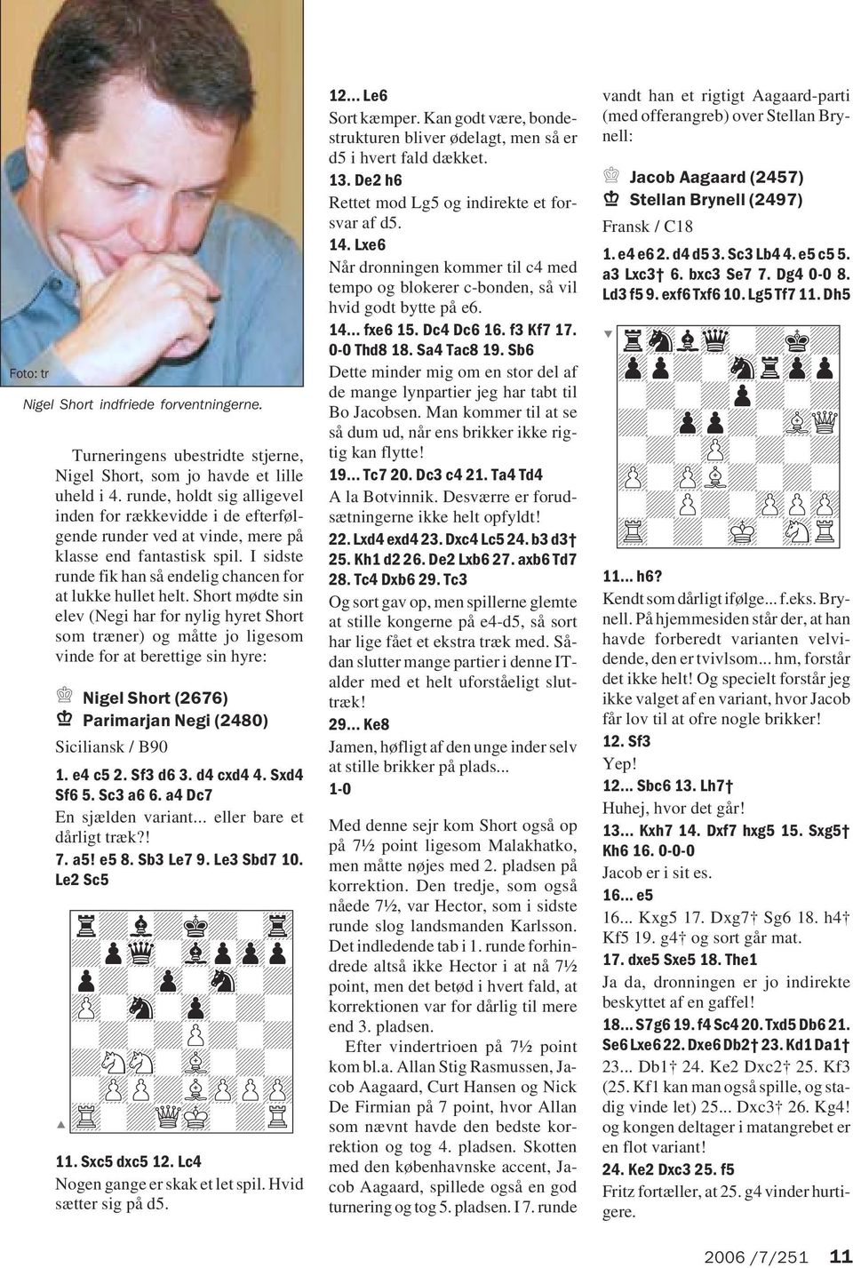 Short mødte sin elev (Negi har for nylig hyret Short som træner) og måtte jo ligesom vinde for at berettige sin hyre: Nigel Short (2676) Parimarjan Negi (2480) Siciliansk / B90 1. e4 c5 2. Sf3 d6 3.