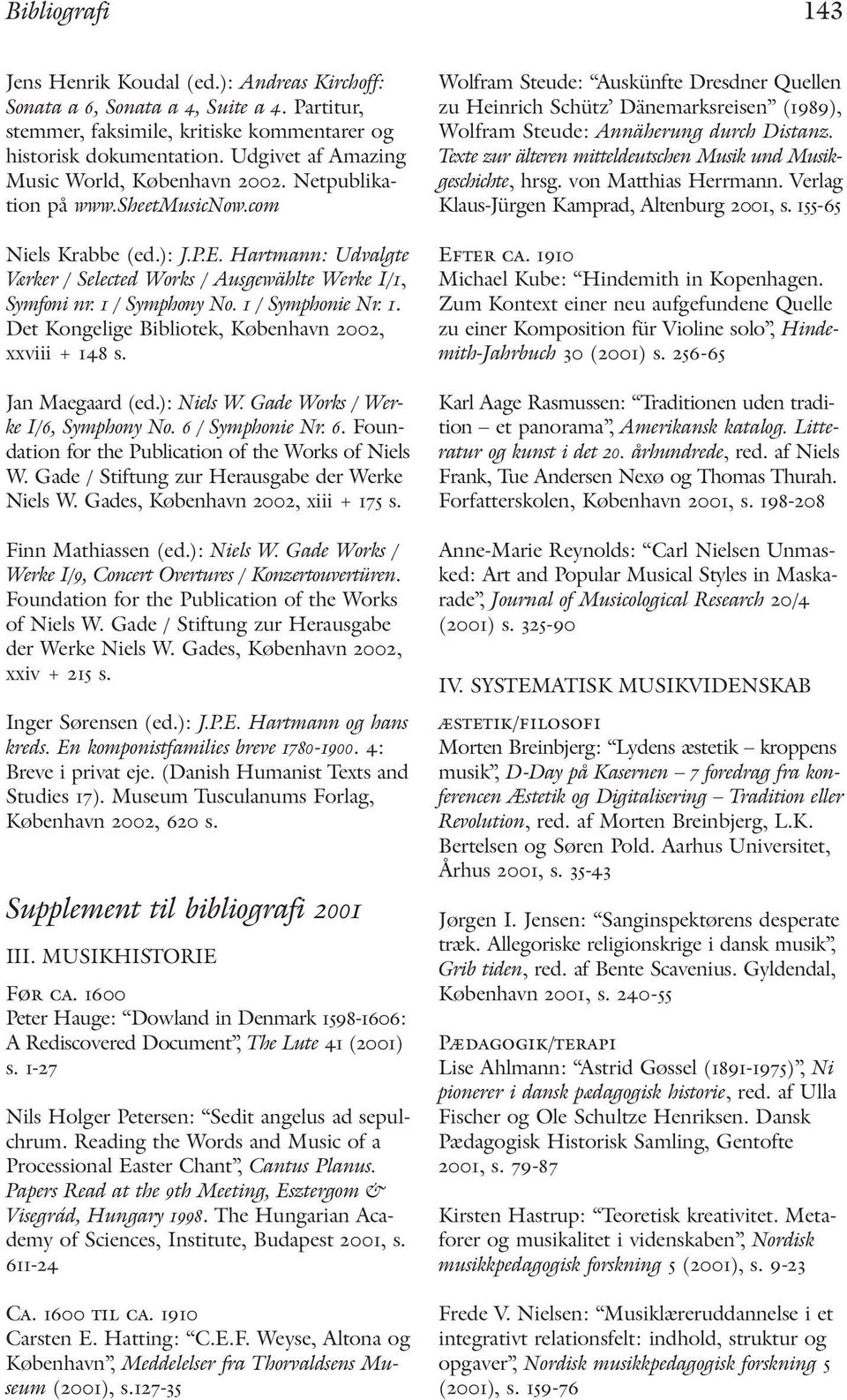 1 / Symphony No. 1 / Symphonie Nr. 1. Det Kongelige Bibliotek, København 2002, xxviii + 148 s. Jan Maegaard (ed.): Niels W. Gade Works / Werke I/6, Symphony No. 6 