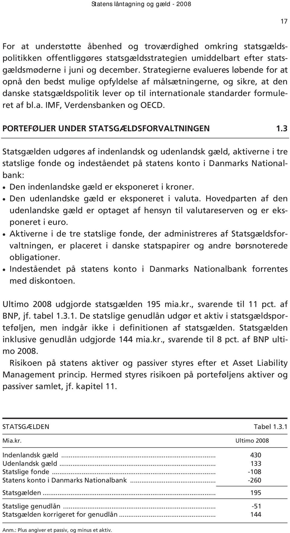 PORTEFØLJER UNDER STATSGÆLDSFORVALTNINGEN 1.