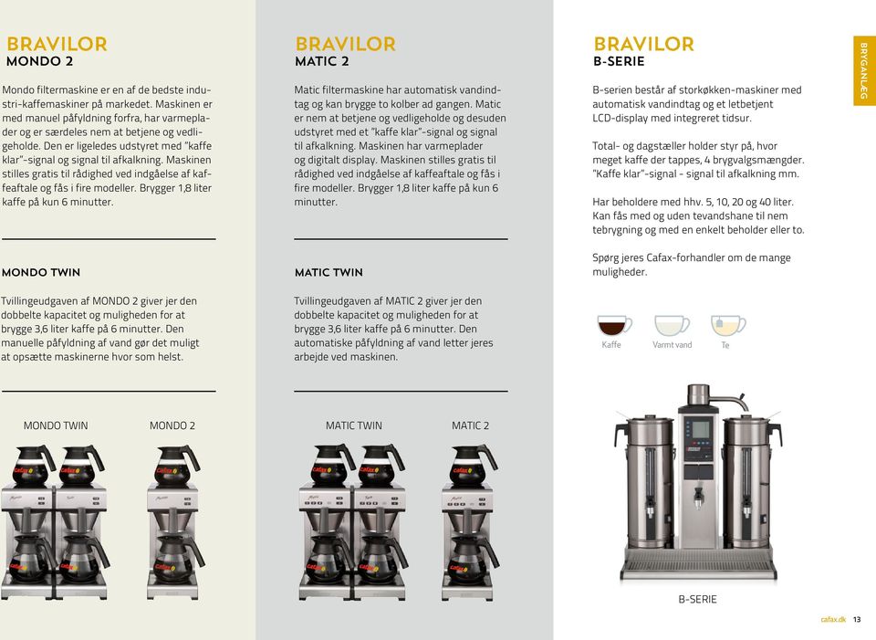 Brygger 1,8 liter kaffe på kun 6 minutter. BRAVILOR MATIC 2 Matic filtermaskine har automatisk vandindtag og kan brygge to kolber ad gangen.