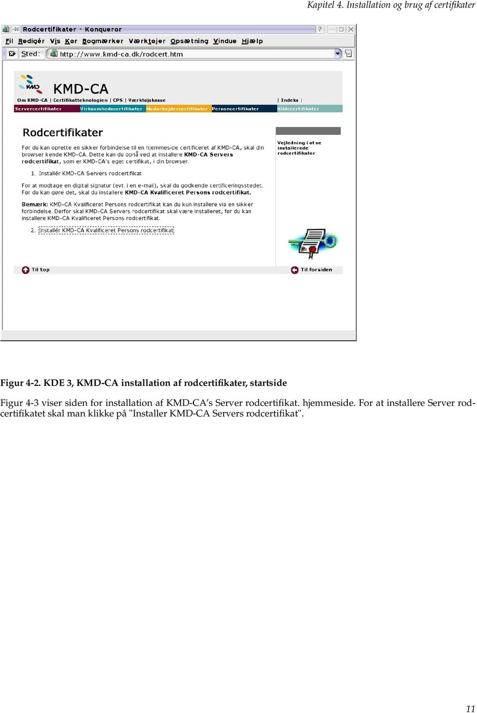 siden for installation af KMD-CA s Server rodcertifikat. hjemmeside.