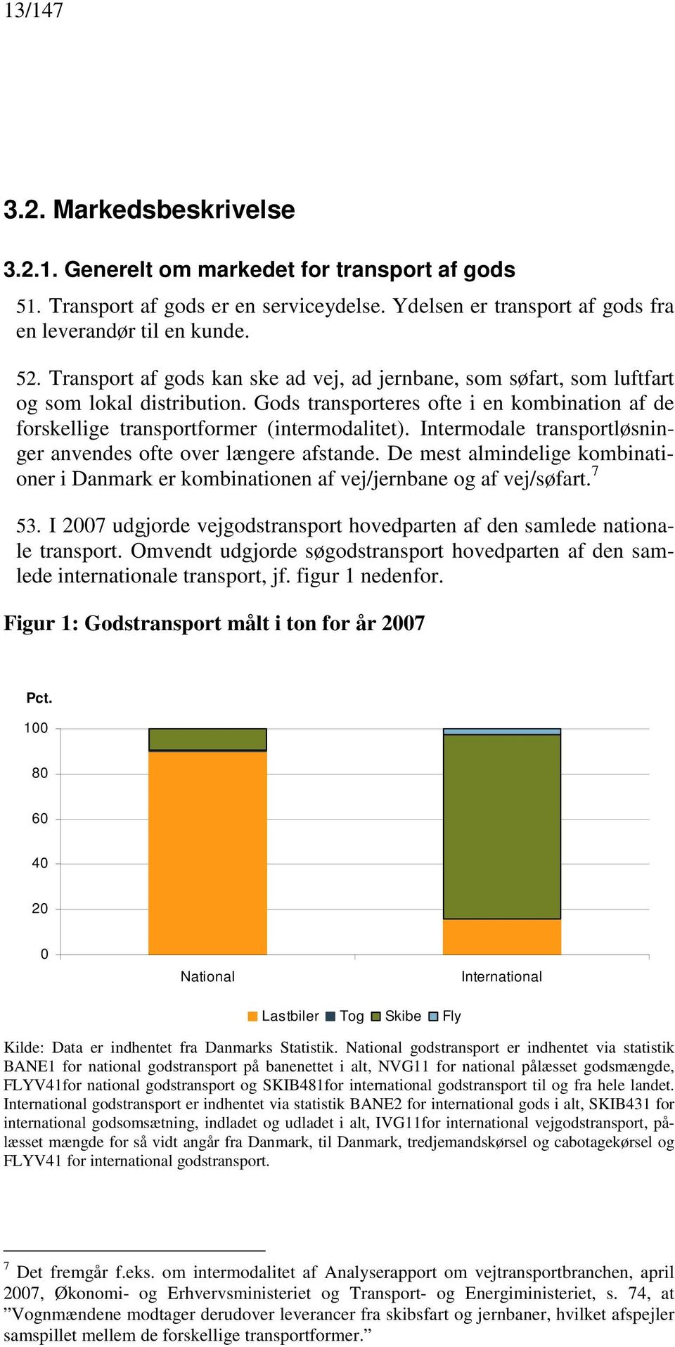 Intermodale transportløsninger anvendes ofte over længere afstande. De mest almindelige kombinationer i Danmark er kombinationen af vej/jernbane og af vej/søfart. 7 53.