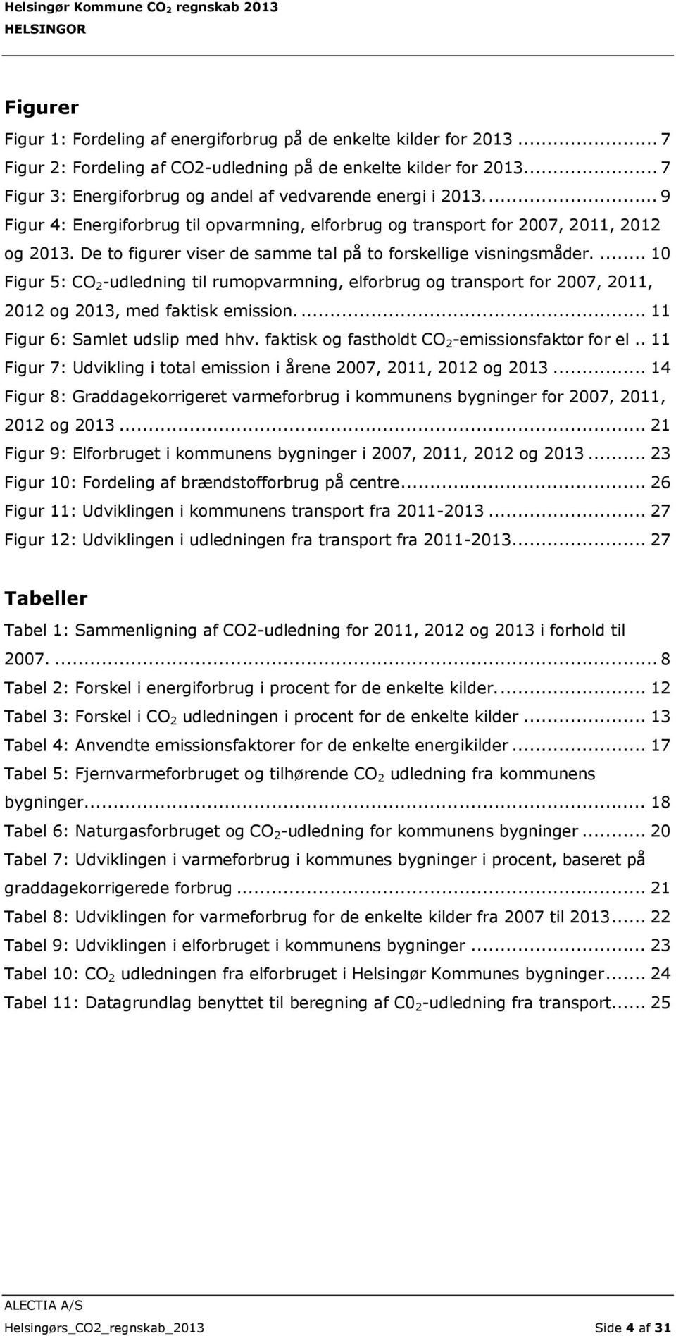 De to figurer viser de samme tal på to forskellige visningsmåder.... 10 Figur 5: CO 2 -udledning til rumopvarmning, elforbrug og transport for 2007, 2011, 2012 og 2013, med faktisk emission.